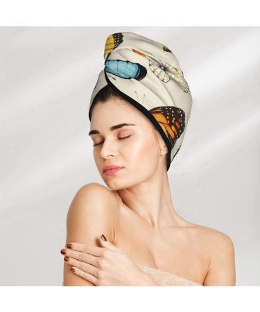 Microfiber Hair Drying Cap for Curly & Thick Hair - Soft Absorbent Butterflies Towel Wrap with Button - Quick Drying Hair Towel - Buy Online on GoSupps.com