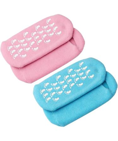 Soft Gel Moisturizing Socks for Dry Cracked Skin - 2 Pairs Infused with Essential Oils and Vitamins - Day and Night Care (Blue Pink) - Buy Online on GoSupps.com