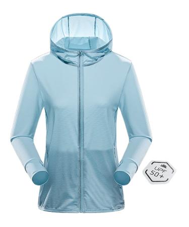 UPF 50+ UV Sun Protection Women's Clothing Zip Up Hoodie Long Sleeve Fishing Running Hiking Jacket Outdoor Performance Shirt Light Blue Medium