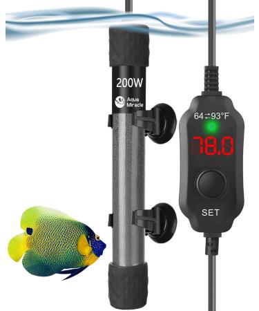 AquaMiracle Adjustable 50W/100W/150W/200W Aquarium Heater Submersible Fish Tank Heater Super Short Aquarium Heater with LED Digital Display Thermostat, for Tanks 10-40 Gallons