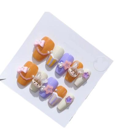 Handmade Long and Short Nail Patches for Artificial Nail Enhancement(Color:19555 Size:XS)