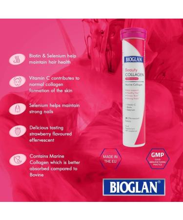 Bioglan Collagen Effervescent 1000mg | Hydrolysed Marine Collagen with Biotin, Selenium & Vitamin C | 20 Berry Flavoured Tablets - Buy Online on GoSupps.com