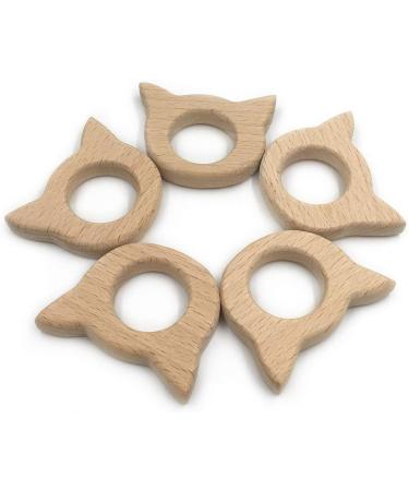 Wendysun 2pcs Cat Shape Natural Wood Teether Set for Baby Teething - DIY Pendant Toy - Buy Online on GoSupps.com