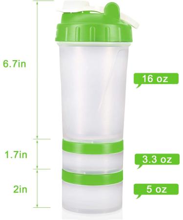 16 OZ Protein Workout Shaker Bottle with Mixer Ball and 2 close-connected Storage Jars for Pills  Snacks  Coffee  Tea. 100% BPA-Free  Non Toxic and Leak Proof Sports Bottle 1pc Green - Buy Online on GoSupps.com