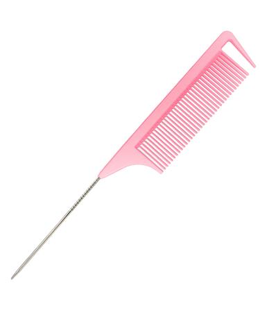 Yumflan Rat Tail Combs, Parting Combs for Braiding Hair, Nylon Hair Comb Rattail Comb with Stainless Steel Pintail for Sectioning, Parting and Styling (Pink) Pink 1PCS