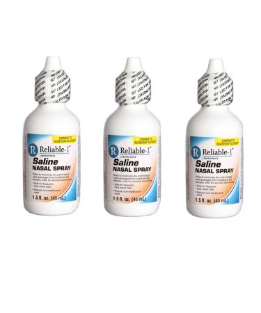 RELIABLE 1 LABORATORIES Saline Nasal Spray 1.5 FL. OZ (3 Pack) Helps Moisturize Dry and Irritated Nasal Passages Caused Buy Allergies, Flu, Sinusitis and Rhinitis 1.5 Fl Oz (Pack of 3)