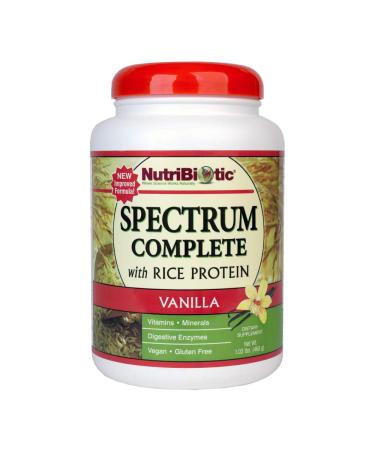 NutriBiotic - Spectrum Complete with Rice Protein, Vanilla, 20 Oz | Broad Spectrum Nutrients: Amino Acids, MCTs, Vitamins, Minerals & Digestive Enzymes | Vegan, Gluten Free & Grown Without Pesticides