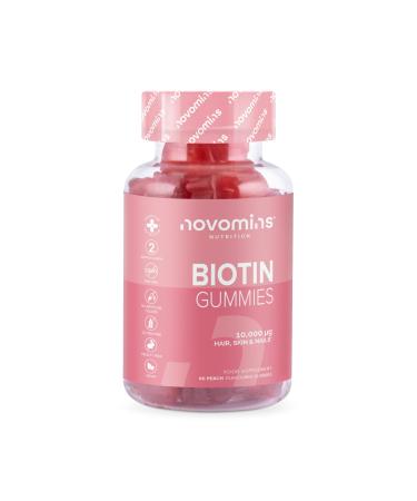 Biotin Gummies - 10 000 mcg -2 Month Supply - Hair Vitamins - Vegan - Chewable Hair Vitamins Anti Hair Loss and Thinning Supplement Hair Gummies for Hair Growth - Made by Novomins