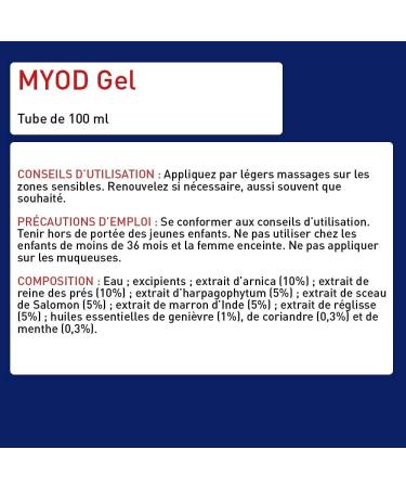 GEL DECONTRACTION MUSCULAIRE Myo D - Arnica Huiles Essentielles - Apaise Muscles Articulations et Tendons - Dos Mollets Cuisses - Gel de 100ml - Eric Favre 100 ml (Lot de 1) - Buy Online on GoSupps.com