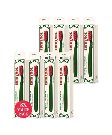 Euthymol classic toothbrush x 8 large full of head soft bristles triple ergonomically bent man toothbrushes sensitive gums teeth daily oral enamel dental care classic (large) 1 piece (8 Pack)