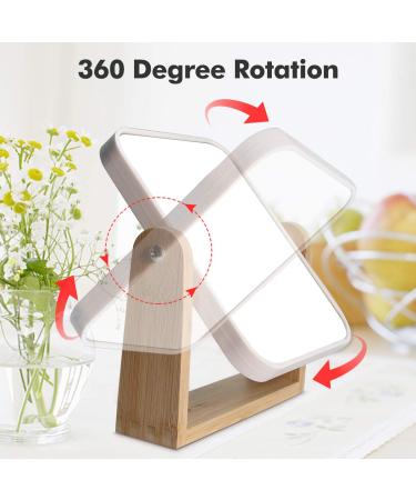 Square White Vanity Makeup Mirror - 1x/3x Magnification, Double Sided 360 Rotation, Portable Tabletop Design with Bamboo Stand - Small Standing Mirror for Desk - Buy Online on GoSupps.com