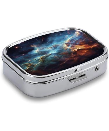 Galaxy Space Print Pill Box - 2 Compartment Decorative Pill Organizer - Portable Metal Medicine Case for Pocket & Purse - Buy Online on GoSupps.com