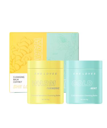 Elegauit Makeup Remover Cleansing Balm Set 2PCS Gentle and Nourishing Makeup Removing Balm with Ginger Natural Deep Pore Cleanser for Eye Lip or Face Makeup Cold & Warm Ecleanbalm-008