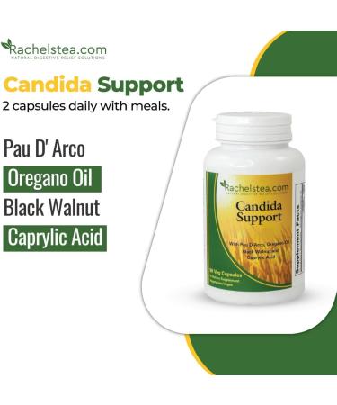 Rachelstea Candida Support Intestinal Flora with PAU D'Arco Oregano Oil Black Walnut and Caprylic Acid 90 Veg Capsules A Dietary Vegetarian/Vegan Supplement - Buy Online on GoSupps.com