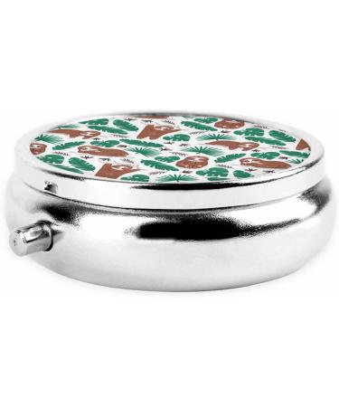 IBILIU Cute Sloth Pill Case - Portable 3 Compartment Metal Organizer with Tropical Palm Leaves | Ideal for Vitamins & Medicine | 2x2 Inch - Buy Online on GoSupps.com