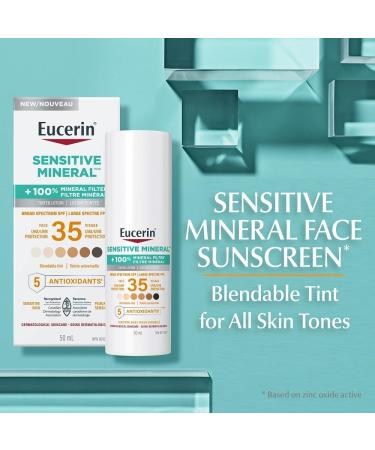 Eucerin Sun Tinted Mineral Face Sunscreen Lotion SPF 35 | Blendable Tinted Mineral Sunscreen for all skin tones with Zinc Oxide and 5 Antioxidants | Daily Sunscreen | 50 mL pump - Buy Online on GoSupps.com