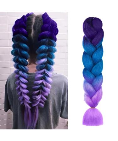 Aomig braids extensions ombre artificial hair for braiding 24 "strands of hair for braiding hair fake hair single-braid hair braid extensions for hair box braid (purple/light violet/Seeblau) 1PC-purple/sea blade/light violet