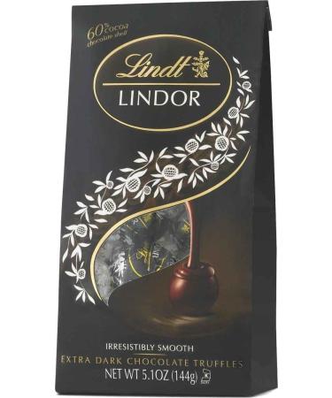 Lindt LINDOR 60% Extra Dark Chocolate Truffles, Dark Chocolate Candy with Smooth, Melting Truffle Center, Great for gift giving, 5.1 oz. Bag (6 Pack) 60% Cocoa 5.1 Ounce (Pack of 6)