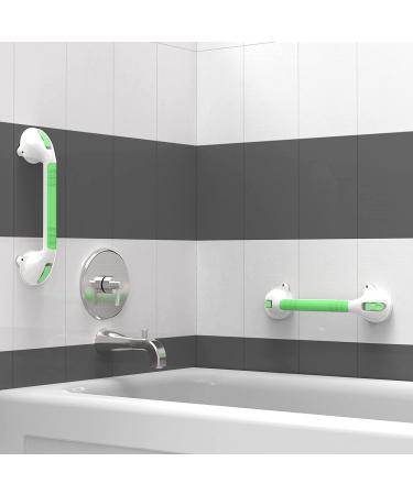 Safety+Beauty 16.5'' Suction Bath Grab Bar - Bathroom Shower Handle (White/Green) | Pack of 1 - Buy Online on GoSupps.com