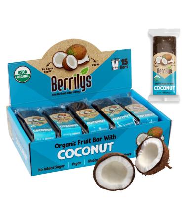 Berrilys Organic Energy Bar with Coconut, 1.6oz x 15 Bars, USDA Organic Certified, bars for kids, No Pesticides, No Additives, No Preservatives, Non-GMO, Perfect for Snacking at School and at Work