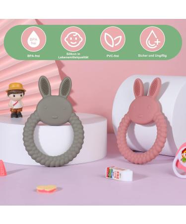 FIRDINK Silicone Baby Bite Rings - 2 Pack Teething Toys for Gums Relief & Massage | Rabbit Design - Buy Online on GoSupps.com