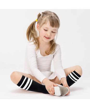 Olreco Toddler Soccer Socks - Kids Knee High Tube Socks with Stripes 3-6 Years - 2 Pack Black/White Pink/White - Buy Online on GoSupps.com