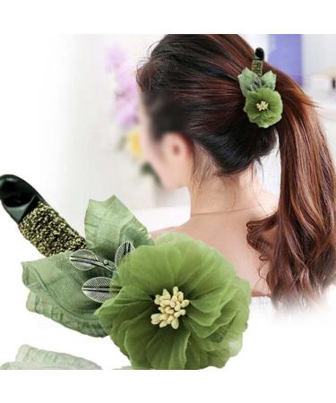 Large Green Gauze Flower Banana Clip - Stylish Hair Barrette Accessory - Buy Online on GoSupps.com