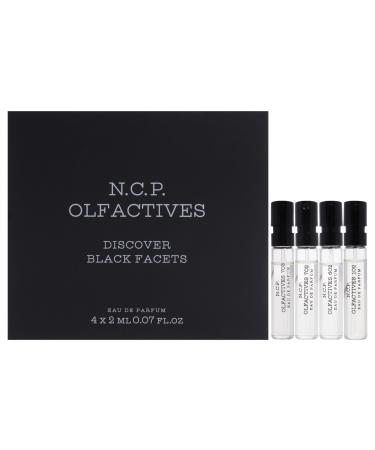 N.C.P. Discover Black Facets Kit - Unisex Perfumes for Women and Men - Citrus Woody Oriental Notes - Fragrance Gifts for Women and Men - 4 x 0.07 oz