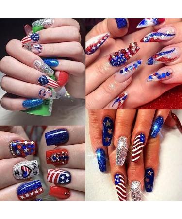 4th of July Nail Art Glitter Stars - Holographic Red & Blue Nail Sequins for Independence Day Decorations - Buy Online on GoSupps.com