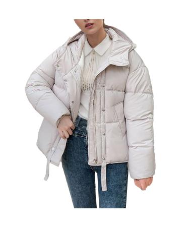 Winter jacket women women winter single -colored long -arms fleece jacket with hooded warm winter parka leather coat women Elegant long coats women down vest women long with hood beige white l