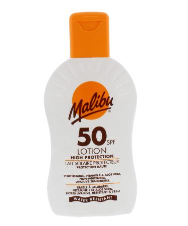 Malibu Sun SPF 50 Lotion High Protection Sun Cream Water Resistant Vitamin E and Aloe Vera Enriched 200ml SPF 50 200 ml (Pack of 1)