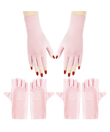 Arqumi UV Gloves for Gel Nails 2 Pairs anti UV Gloves for Gel Nail Light Lamp Dryer Nail Art Fingerless UV Protection Gloves for Gel Manicures Pink