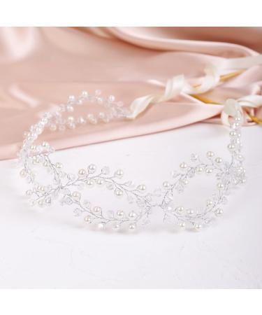 Deniferymakeup Pearl Bride Wedding Hair Vine Crystal Bridal Hair Accessories Wedding Headpiece for Women and Girls (Silver) - Buy Online on GoSupps.com