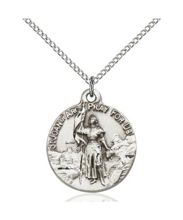 Sterling Silver St. Joan of Arc Pendant 7/8 x 3/4 inches with Sterling Silver Lite Curb Chain