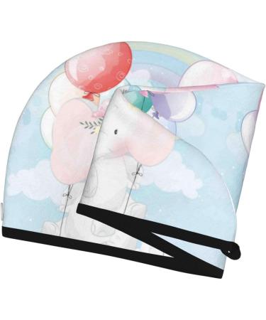 Buy Cute Elephant Bunny Flying Balloon Microfiber Hair Towel | Super Absorbent Coral Velvet Wrap for Long Curly & Thick Hair - Buy Online on GoSupps.com
