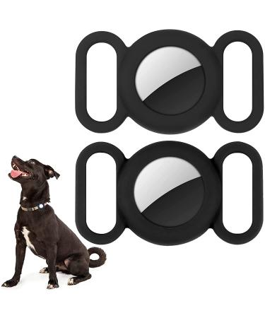 Airtag dog collar silicone cover for GPS tracking finders protective cover compatible with Apple Airtag safety and anti-loss dog collar cat loop pet accessories (2 pieces black)