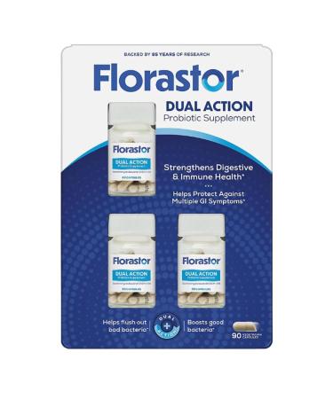 Florastor Dual Action Probiotic Supplement Strengthens Digestive & Immune Health Balances Gut Flora 500mg Saccharomyces Boulardii CNCM-I-745 (3 Bottles 30 Capsules Each)