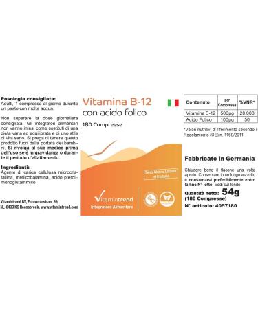 Vitamin B12 with Folic Acid 500 g Vitamin B12 & 100 g Folic Acid - Vegan -! FOR 6 MONTHS! High dosed - Box of 180 tablets - Buy Online on GoSupps.com