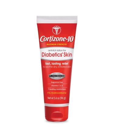 Cortizone 10 Lotion for Diabetics' Skin 3.4 oz., Maximum Strength 1% Hydrocortisone With Vitamins C & E,3.4 Ounce (Pack of 2)