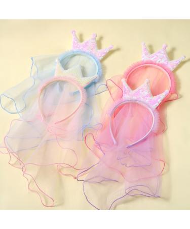 Girls Hairband with Veil Hair Hoop Tiara Lightweight Crown Purple Headpiece Princess Wedding Party Bridesmaid Birthday Party Carnival Hair Accessories for Little Girls Children Kids Pink - Buy Online on GoSupps.com