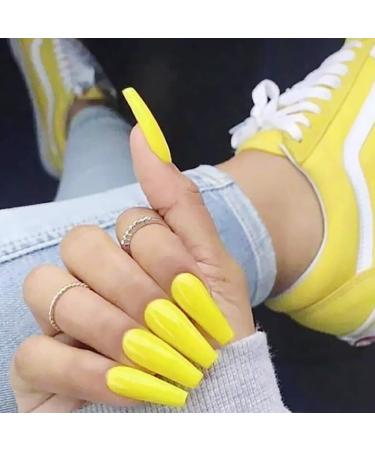 Sethain Glossy Ballerina False Nails Blue Pure Fake Nail Long Full Cover Coffin Press on Nails for Women and Girls (Yellow) - Buy Online on GoSupps.com