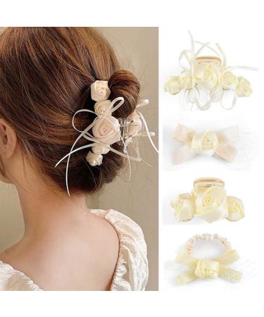 Bohend Wedding Roses Hair Claw White Thick Hair Clip Lace Headband Hair Styling Accessories for Women Girls