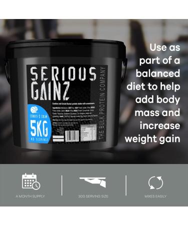 Serious Gainz Whey Protein Powder 5kg - Weight Gain Mass Gainer - 30g Protein - Cookie & Cream Flavor | The Bulk Protein Company - Buy Online on GoSupps.com