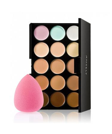 CONCEALER Anself Corrector Palette Eyeshadows Creme Camouflage Palette Cover cover Makeup Contouring and Highlighter with 15 corrective nuances/cosmetics oval make-up brush and puff sponge