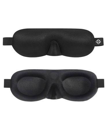 Lonfrote Sleep Mask 3D Contoured Molded Eyes Blinking Lightweight Comfortable Sleeping Masks Adjustable with Earplugs Carry Pouch for Men Women Shift Work Naps (Black)
