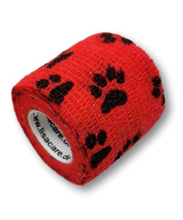 Lisacare bandage elastic - 2 rolls 5cm wide - wrap bandages for pets & horses - waterproof & self -adhering - huge color & motif selection (paw red) Paw red 2er set
