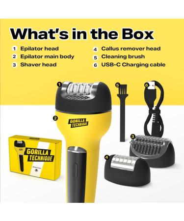 Gorilla Technique 3-in-1 Epilator | Cordless Rechargeable Hair Removal Device for Men & Women - Shaver Tweezers & Callus Remover - Buy Online on GoSupps.com