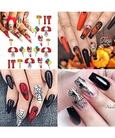Kalolary 12 Sheets Halloween Nail Art Stickers Decals DIY Self-Adhesive Nail Sticker Decals Nail Art Tips Stencil Nail Decorations for Halloween Party Include Pumpkin/Bat/Ghost/Witch etc - Buy Online on GoSupps.com