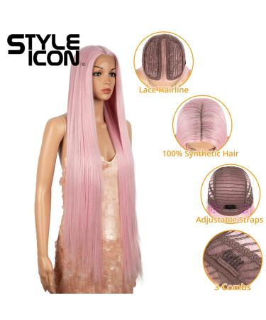 Style Icon 38â Super Long Straight Wigs Lace Front Wigs 6â Deeper Middle Part Lace Hairline Pink Wig (38"  PINK15) 38" PINK15 - Buy Online on GoSupps.com