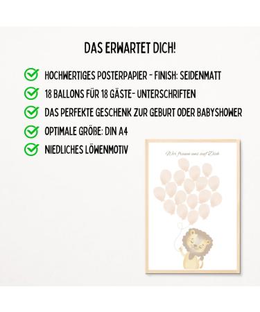 Unique Baby Shower Guest Book Poster - Lion Fingerprint Balloon Signatures for Boys & Girls - Perfect Party Decoration & Gift for 18 Guests - Buy Online on GoSupps.com